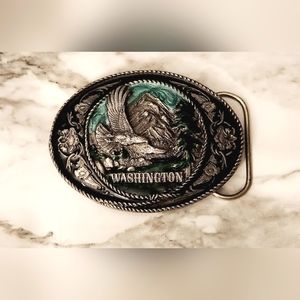 1991 Belt Buckle Metal with Eagle and scenario and "Washington"